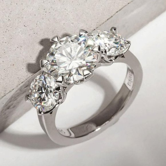 Certified 5ct. t.w. Diamond Moissanite Three Stone Engagement Ring NEW - Picture 12 of 17